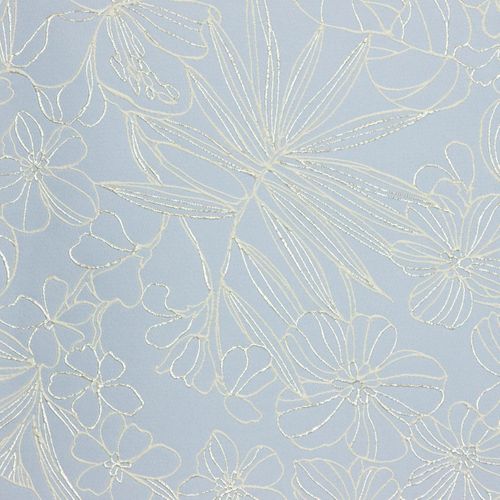 Jacquard lichtblauw met bloemenmotief in wit en zilveren glitter - Lorré